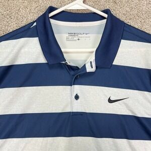 Nike Polo Shirt Mens Large Blue White Striped Short Sleeve Golf Mickey Mouse EUC